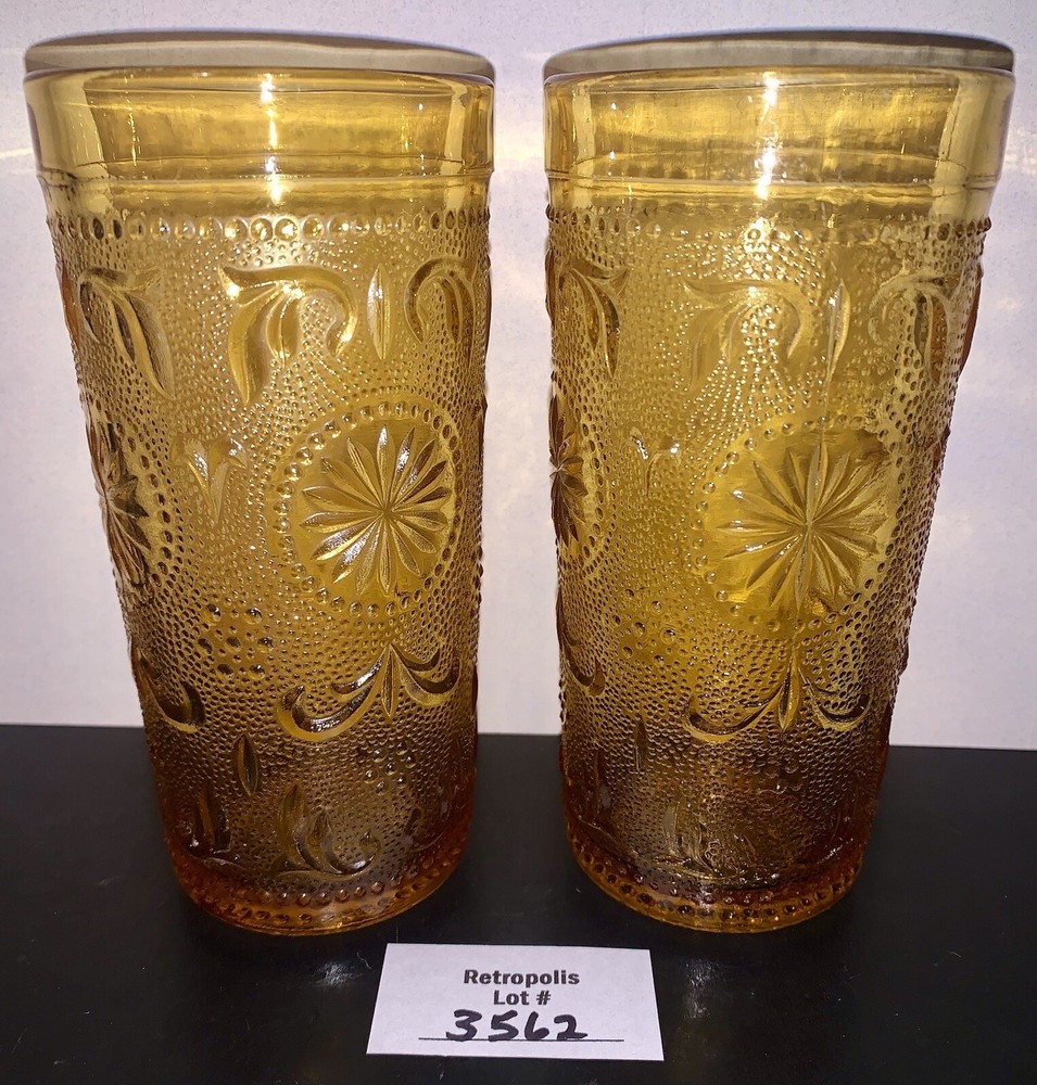 Brockway Glass American Concord Amber Glass Tumblers 5.5” Vintage