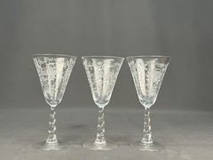 6 Fostoria MAYFLOWER 7 3/8” Water Goblets #6020 Stem Etched Cornucopia: MINT