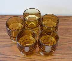 Set of 5 Anchor Hocking Georgian Honeycomb Amber Drinking Glasses 4-1/8″H 8 oz