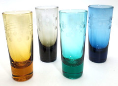Hand Blown, Multiple Colored Shooter Glasses with Circle and Line Etching – 3 oz