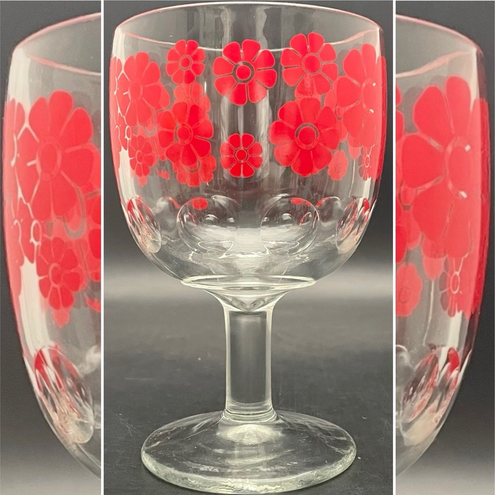 Bartlett Collins Red Daisies Flower Power Goblet/Schooner Made in USA 14oz 6”t