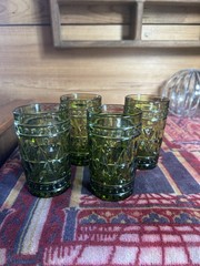 4 EAPC GREEN Highball Tumbler Glass Prescut SET Mid Century Modern Vintage