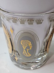 Vintage Set of 3 Gold Royal Ladies Portrait Cocktail Rocks Glasses Barware MCM