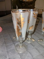 Vintage Libbey Frosted Gold Leaf Pilsner Glasses Set Of 6 Barware 12 oz