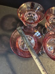 Kings Crown Thumbprint Cranberry Cordial Glasses-(8)-Cranberry Flashed EUC