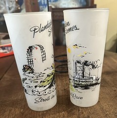 Vintage Libbey Frosted Plantation Scenes Highball Tumblers With Caddy Carrier
