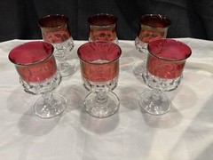 Six (6) Tiffin Kings Crown Ruby Flashed 5 3/4” Water Goblets