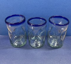 VTG Mexican Hand Blown Glasses Lot of 3 (5” To 5 1/2” Tall)