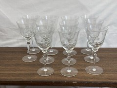 Fostoria Wine Glasses Etched Wheat Pattern Set Of 11