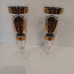 2 MCM Vito Bari Signed Pilsner Flutes. 22k Gold Accent. Mint Condition.