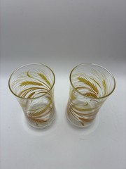 Vintage Libbey Golden Wheat Harvest Pattern Glass Tumbler Set Of 2 Ex Cond