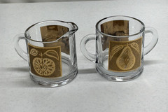 Culver Vintage Florentine Pattern 22K Gold MCM Creamer And Sugar Set Signed