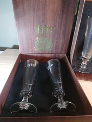 VTG Miller Lite Champagne Flute Glass 8.5 in Tall W/Collector Box Set Of 2 (4)