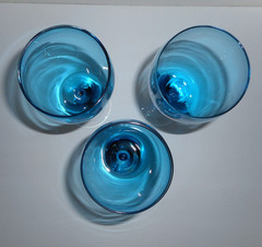 Set of 3 PIER 1 Blue Goblets Mouth Blown Hand Wash Wine Glass New With Tags