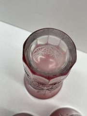 Lot of 3 Vintage Ruby Cut to Clear Cordial Glasses 4” or Candle Holders