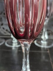 Vtg Ajka Rene Ruby Red Cut Clear Bohemian Crystal Champagne Flute Stemware Glass