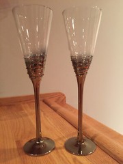 Crystal Champagne Flutes 11″ Silvered Stem w/ Spiral Swirl Twist Bowl Base RARE