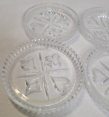 4 St George Crystal Glass Coasters Ashtrays Hearts Clubs Diamonds Spades Poker