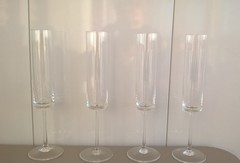 Edge Champagne Glasses Set 4 Long Stem 10″ Clear Modern Cylinder Bowl Flat Base