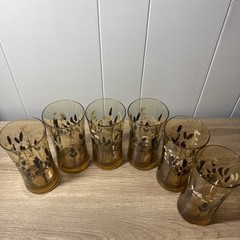 Vintage Retro tumbler lot of 6 super design slight taper Cattails and flowers Z2