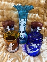 Art Nouveau Fenton Art Glass Victorian Mary Gregory Cobalt Blue Bedside Tumbler