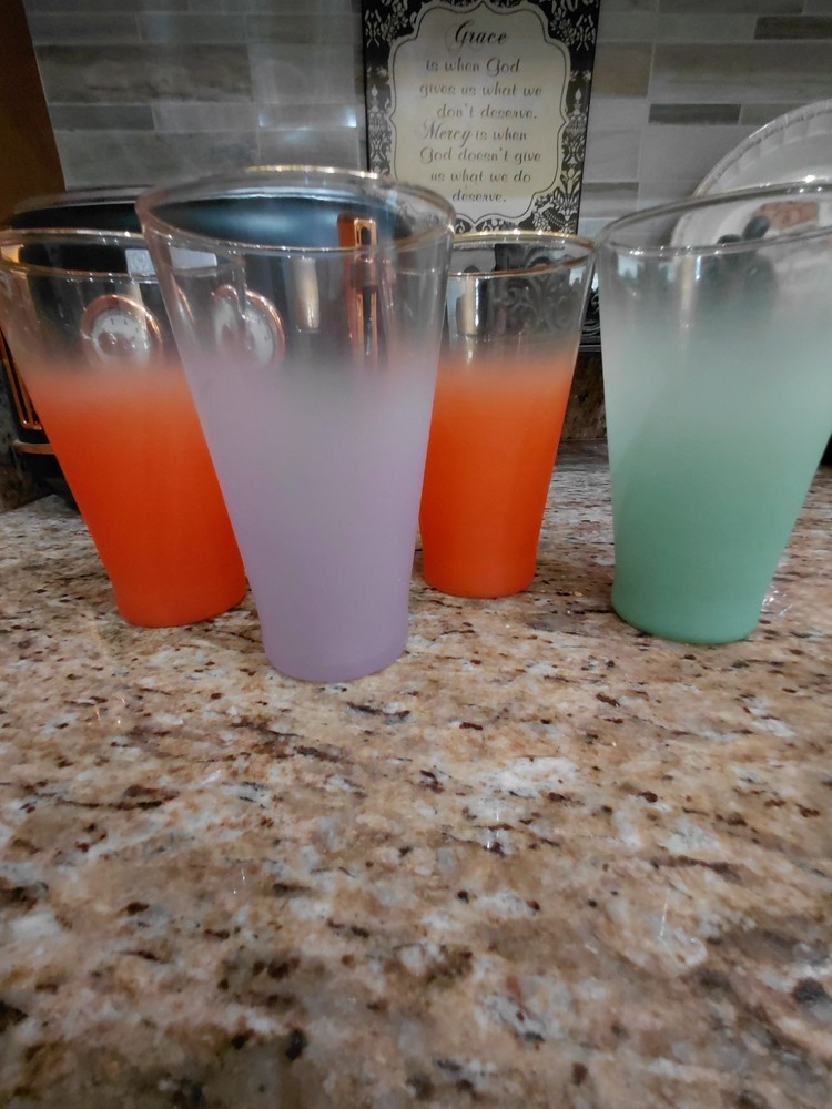 BLENDO Glassware 4 Stoplight Highball Frosted Tumblers 1960’s MCM