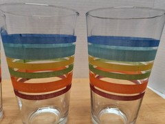 Libbey Fiesta 16Oz Rainbow Stripe Glass Tumblers Set of 3 -6″ Tall,3.5″ Diameter