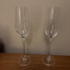 2 Mikasa Crystal Cheers Champagne Flutes Gray Cut Designs 1 Polka Dot 1 Striped