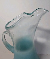Vintage Blendo Aqua Turquoise Frosted Hourglass Pitcher Slanted Lip WV Glass MCM
