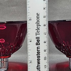 2 Ruby Red Glass Cocktail Glasses Stemmed Goblets on Chrome Bases 4 7/8” Tall