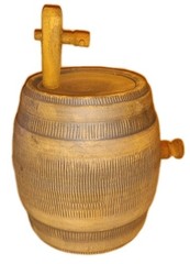 VTG Set Stoneware Ceramic Whiskey Barrel/Keg Wooden Spigot, Stands 6 Glasses