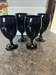 Vintage Black Amethyst Purple Stemmed Goblet Glass Cup Wine Water 7 Inch Tall