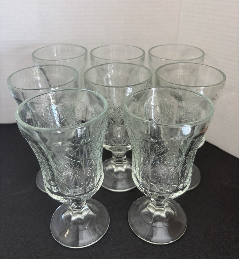 8 Recollection Clear Etched Goblets INDIANA GLASS 1970’s Set of 8, VTG Stemware