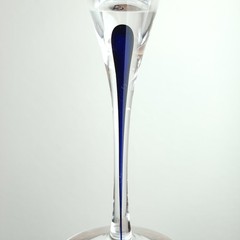 Pair Vintage 1950s Orrefors Sweden Crystal Champagne Flutes Intermezzo Dark Blue