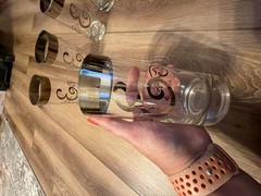 Vintage Mid-Century Modern Silver Rimmed Highball Glasses with Monogram Letter E