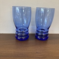Pair of Libby Cobalt Blue Bangles 6.5” Glass Tumblers