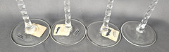 4 Crystal Champagne 12″ Flutes Romania Etched Graduated Circles Twisted Stem