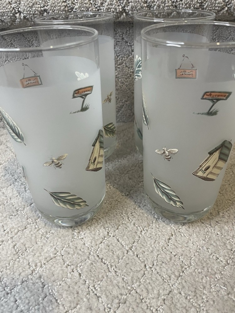 Set Of 4 Pfaltzgraff Naturewood Frosted Drinking Glasses/Tumblers. 3″W x 6¼»H.