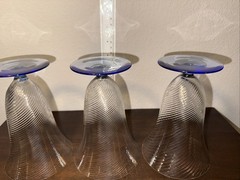 Vtg Swirled Optic 1930’s Blue Footed Wine/Cocktail Glasses Set of 3- By H R Fry
