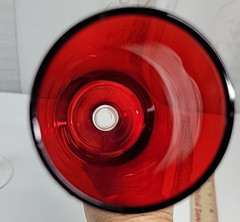 2 VTG -Ruby Red Glass Champagne Glasses/Flutes Clear Glass Stem 10.25″ Tall