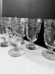 Vintage Fostoria Navarre Clear Etched Iced Tea Goblets Set 6 USA EC, 5 7/8”