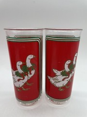 Vintage Culver Plastic Highball Glasses Goose Red Christmas Holiday Ducks Set 6