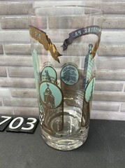Souvenir Glass Tumbler Vintage Gettysburg Pa. Memorials Aqua & Gold, 70’s?, #703