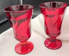 Ruby Red Glass Goblets Set of 4 Vintage Footed Juice Wine Glasses 5”