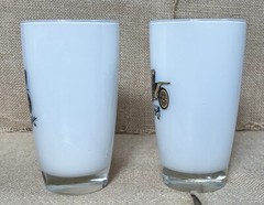 Vintage Old Car Milk Glass Tumbler Set Buick Cadillac MCM Nostalgia Core Retro