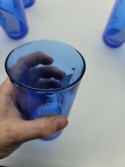 Hazel Atlas Cobalt Blue Ships Sail Boat Cocktail Shaker & 6 Glasses