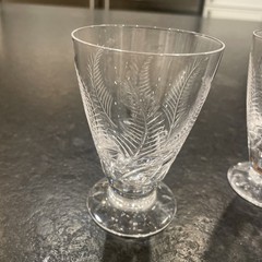 Stuart ELLESMERE Crystal Cocktail Glasses Juice Footed Set 2 Fern Mid Century