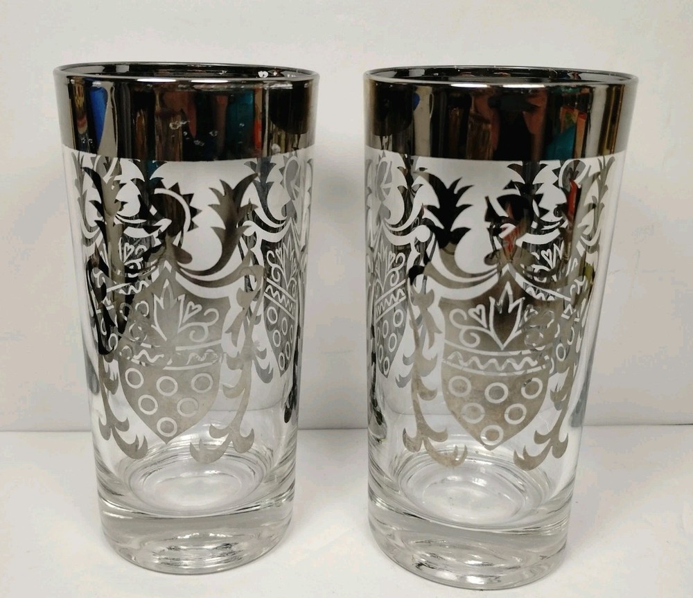Vintage MCM Kimiko «Guardian Shield» Silver Highball Glasses – Set of 2