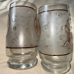 2 Vintage Anchor Hocking Drinking Glasses Floral Roses Butterfly Transfer