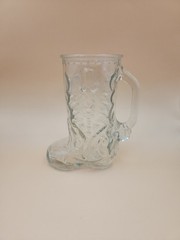 Vtg Libby Cowboy Boot Shaped Clear Glass Beer Mug With Handle 6″ Western set 2
